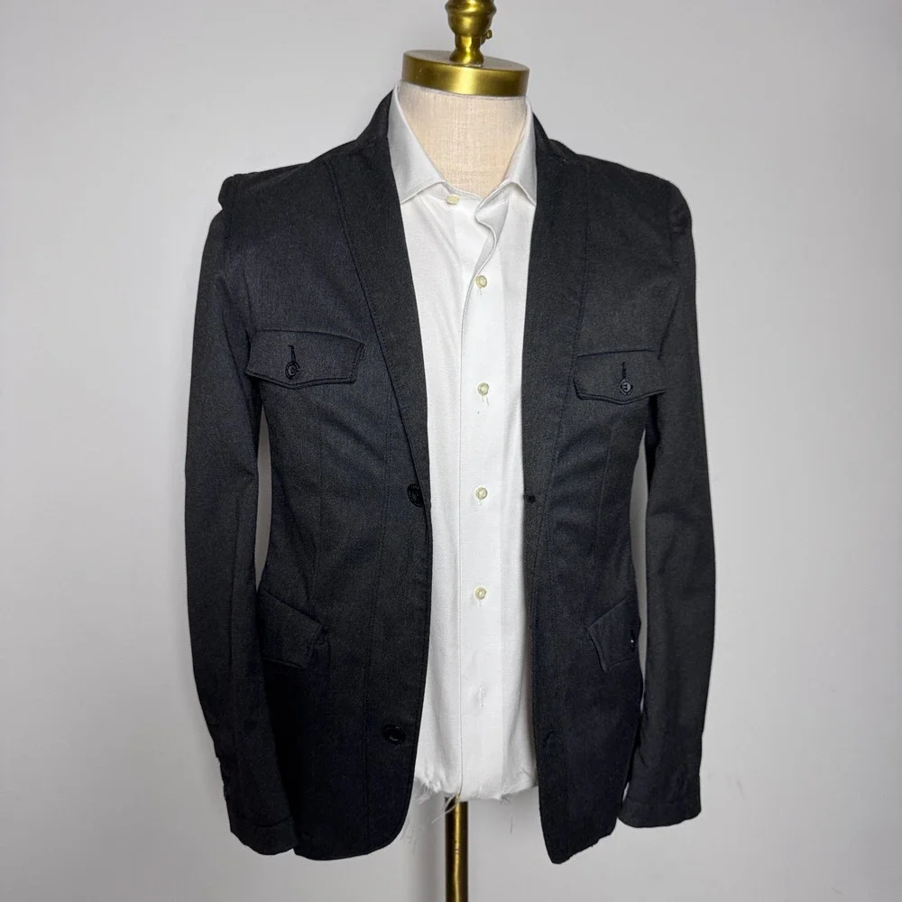 Zara Man Blazer Mens 38 Medium Dark Gray Solid Utility Young Division Jacket